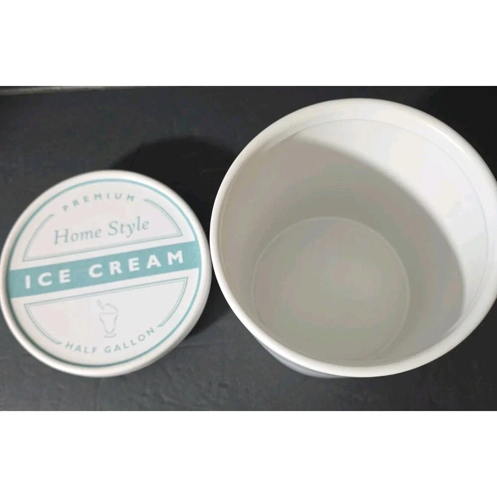 Vtg. William Sonoma Ice Cream White Crock w/ GREAT Blue Lid Graphics VERY NICE!!